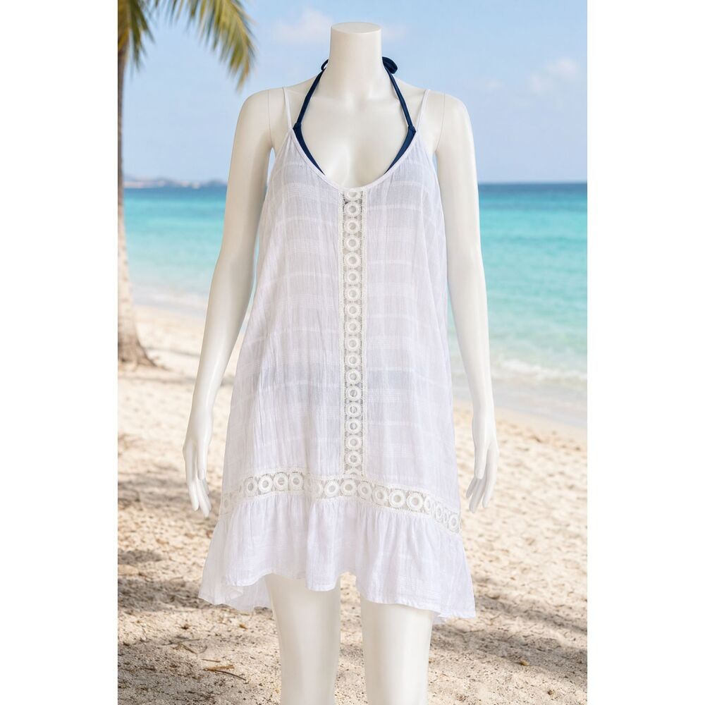 Wave Zone White Cotton Lace Trim Swimsuit Cover Up Dress L/XL NWT Beach Boho #11